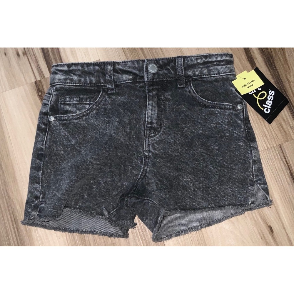 Art Class Girls Acid Wash Denim Shorts Gray Frayed Hem Adjustable‎ Waist 6/6X
